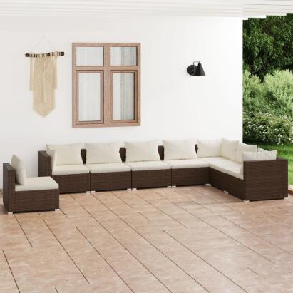 Set mobilier de grădină cu perne, 8 piese, maro, poliratan GartenMobel Dekor