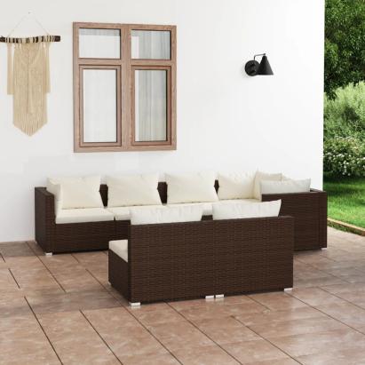 Set mobilier de grădină cu perne, 7 piese, maro, poliratan GartenMobel Dekor