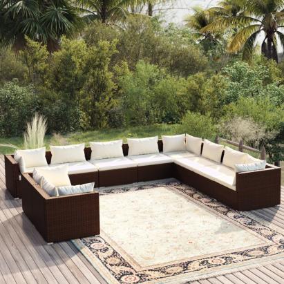 Set mobilier de grădină cu perne, 10 piese, maro, poliratan GartenMobel Dekor