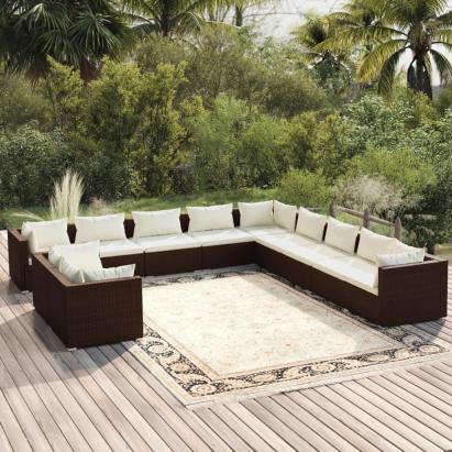 Set mobilier de grădină cu perne, 11 piese, maro, poliratan GartenMobel Dekor