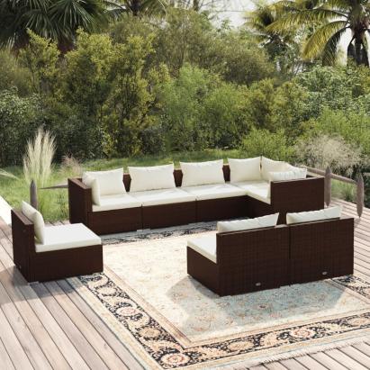 Set mobilier de grădină cu perne, 8 piese, maro, poliratan GartenMobel Dekor