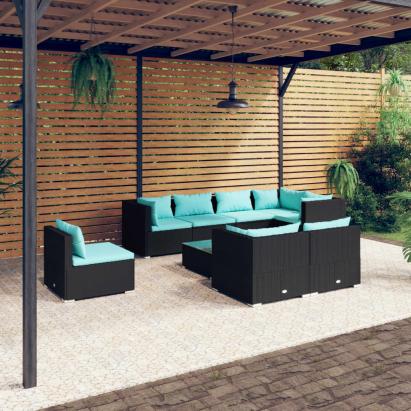 Set mobilier de grădină cu perne, 9 piese, negru, poliratan GartenMobel Dekor