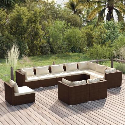 Set mobilier de grădină cu perne, 10 piese, maro, poliratan GartenMobel Dekor