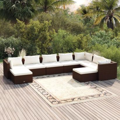 Set mobilier de grădină cu perne, 9 piese, maro, poliratan GartenMobel Dekor