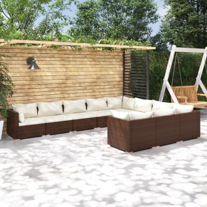 Set mobilier de grădină cu perne, 10 piese, maro, poliratan GartenMobel Dekor