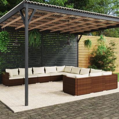 Set mobilier de grădină cu perne, 11 piese, maro, poliratan GartenMobel Dekor
