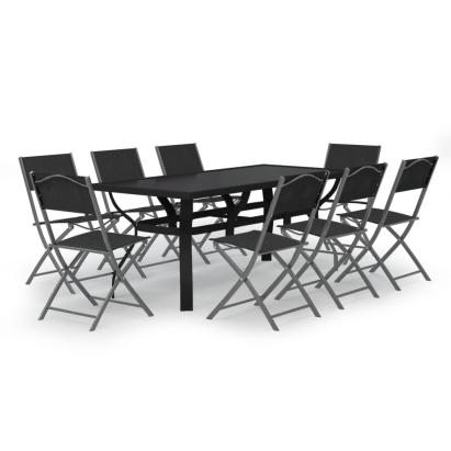 Set de servit masa pentru grădină, 9 piese, gri și negru GartenMobel Dekor