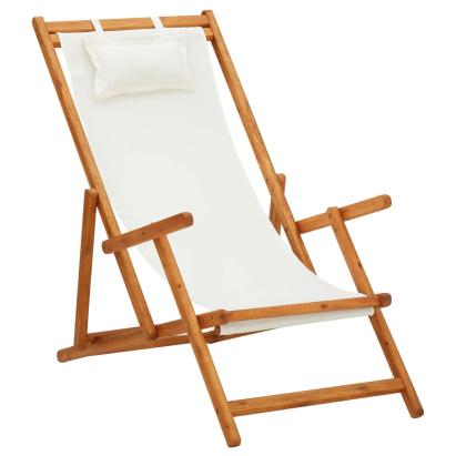 Scaun de plajă pliabil, crem, lemn masiv de eucalipt, textil GartenMobel Dekor