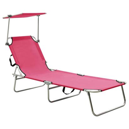 Șezlong pliabil cu baldachin, oțel, roz magenta GartenMobel Dekor