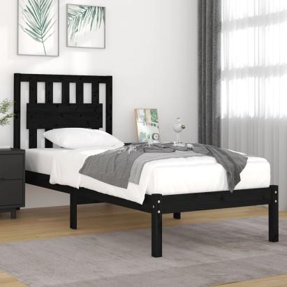 Cadru de pat mic single, negru, 75x190 cm, lemn masiv de pin GartenMobel Dekor