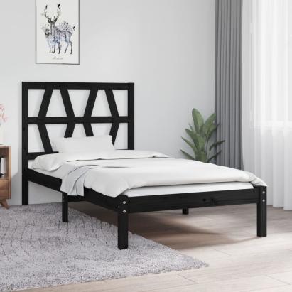 Cadru de pat mic single, negru, 75x190 cm, lemn masiv de pin GartenMobel Dekor