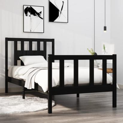 Cadru de pat mic single, negru, 75x190 cm, lemn masiv GartenMobel Dekor