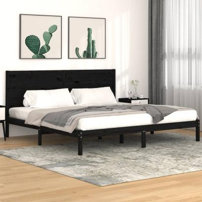 Cadru de pat, negru, 200x200 cm, lemn masiv de pin GartenMobel Dekor