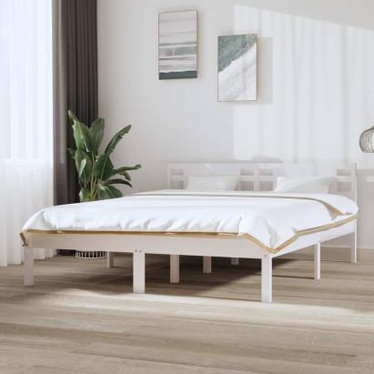 Cadru de pat King Size, alb, 150x200 cm, lemn masiv GartenMobel Dekor