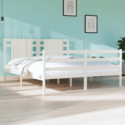 Cadru de pat King Size, alb, 150x200 cm, lemn masiv de pin GartenMobel Dekor