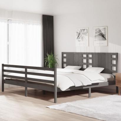 Cadru de pat, gri , 200x200 cm, lemn masiv de pin GartenMobel Dekor