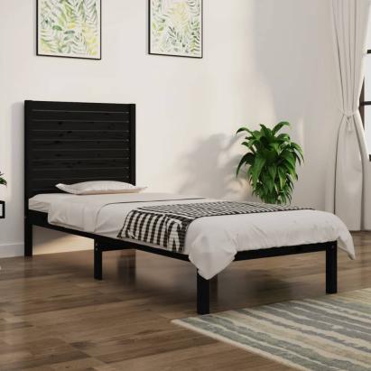 Cadru de pat mic single, negru, 75x190 cm, lemn masiv GartenMobel Dekor
