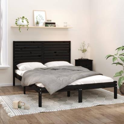 Cadru de pat King Size, negru, 150x200 cm, lemn masiv GartenMobel Dekor