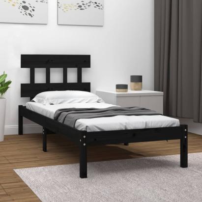 Cadru de pat mic single, negru, 75x190 cm, lemn masiv GartenMobel Dekor