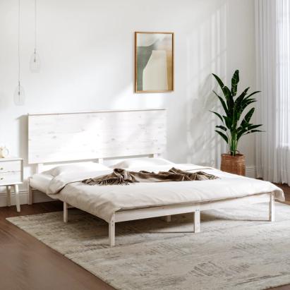 Cadru de pat King Size, alb, 150x200 cm, lemn masiv GartenMobel Dekor