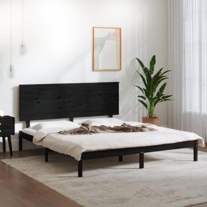 Cadru de pat, negru, 200x200 cm, lemn masiv de pin GartenMobel Dekor