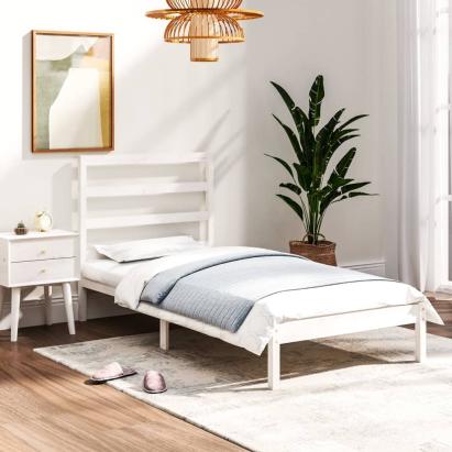 Cadru de pat mic single, alb, 75x190 cm, lemn masiv GartenMobel Dekor