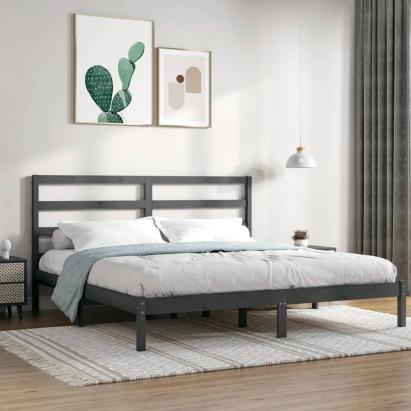 Cadru de pat, gri, 200x200 cm, lemn masiv de pin GartenMobel Dekor