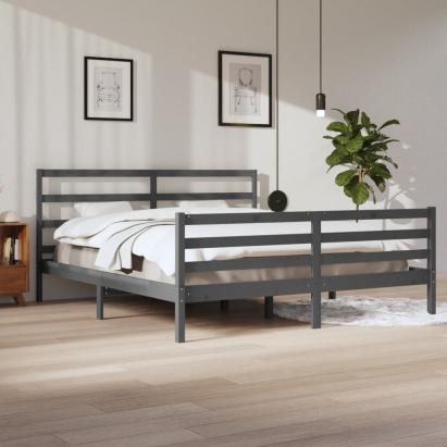Cadru de pat, gri, 200x200 cm, lemn masiv de pin GartenMobel Dekor