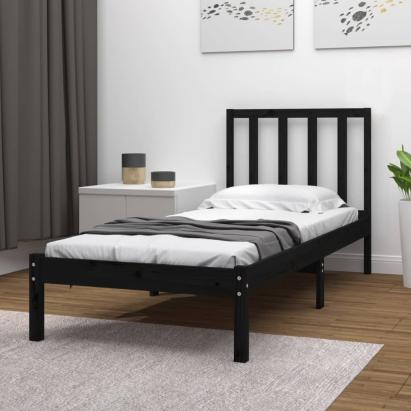 Cadru de pat mic single, negru, 75x190 cm, lemn masiv de pin GartenMobel Dekor