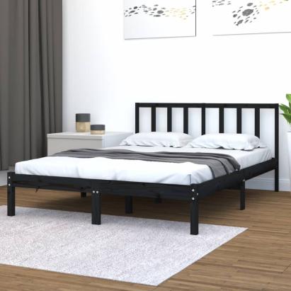 Cadru de pat King Size, negru, 150x200 cm, lemn masiv de pin GartenMobel Dekor