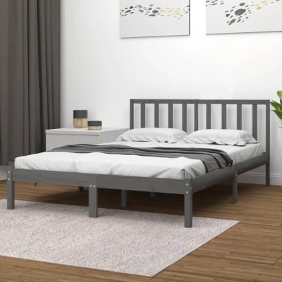 Cadru de pat, gri, 200x200 cm, lemn masiv de pin GartenMobel Dekor