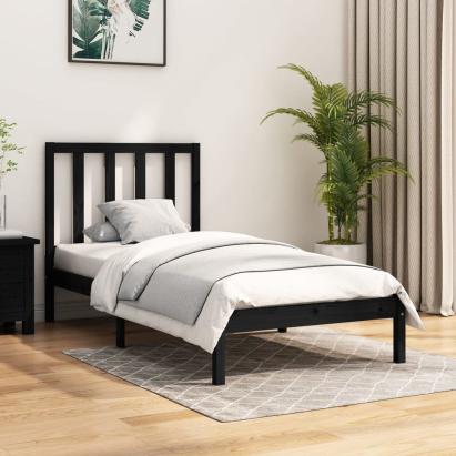 Cadru de pat mic single, negru, 75x190 cm, lemn masiv de pin GartenMobel Dekor
