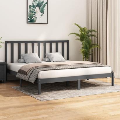 Cadru de pat, gri, 200x200 cm, lemn masiv de pin GartenMobel Dekor