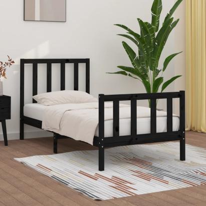 Cadru de pat mic single, negru, 75x190 cm, lemn masiv GartenMobel Dekor