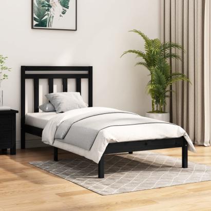 Cadru de pat mic single, negru, 75x190 cm, lemn masiv GartenMobel Dekor