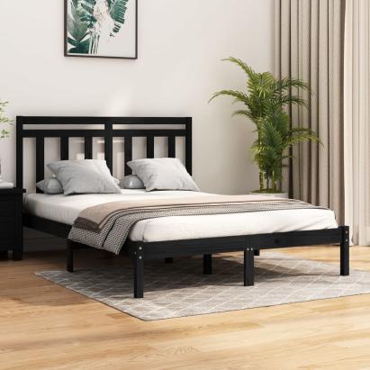 Cadru de pat King Size, negru, 150x200 cm, lemn masiv GartenMobel Dekor