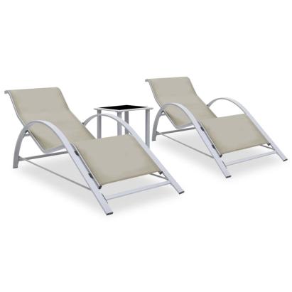 Șezlonguri de plajă, 2 buc., cu masă, crem, aluminiu GartenMobel Dekor