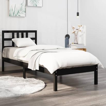Cadru de pat mic single, negru, 75x190 cm, lemn masiv GartenMobel Dekor