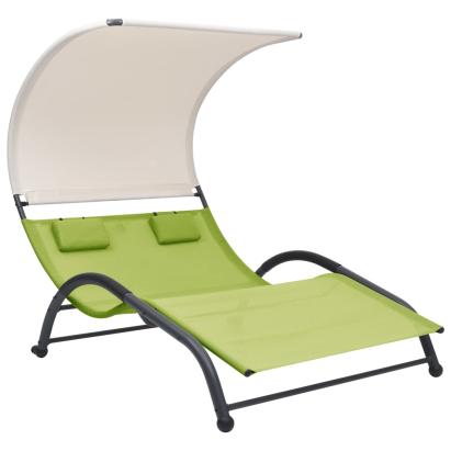 Șezlong de plajă dublu cu baldachin, verde, textilenă GartenMobel Dekor