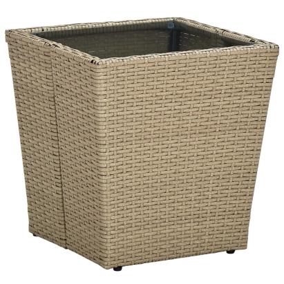 Masă de ceai, bej, 41,5x41,5x44 cm poliratan/ sticlă securizată GartenMobel Dekor