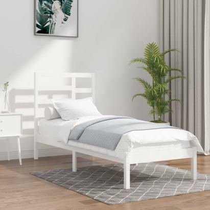 Cadru de pat mic single, alb, 75x190 cm, lemn masiv GartenMobel Dekor