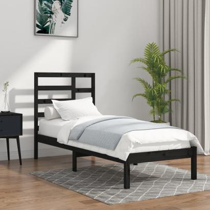 Cadru de pat mic single, negru, 75x190 cm, lemn masiv GartenMobel Dekor