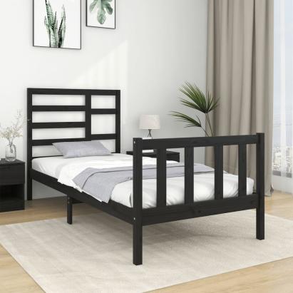 Cadru de pat mic single, negru, 75x190 cm, lemn masiv GartenMobel Dekor