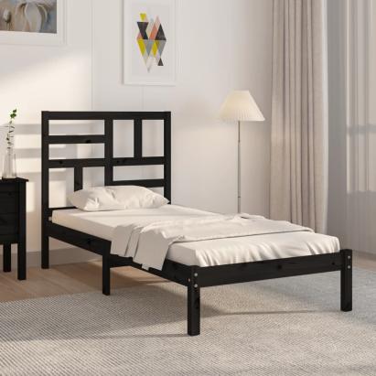 Cadru de pat mic single, negru, 75x190 cm, lemn masiv GartenMobel Dekor