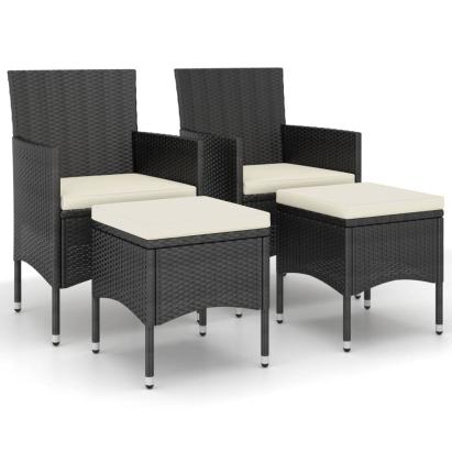 Set cu scaun de grădină și taburet, 4 piese, negru, poliratan GartenMobel Dekor