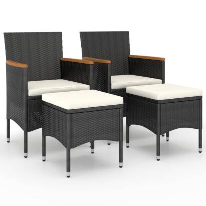 Set cu scaun de grădină și taburet, 4 piese, negru, poliratan GartenMobel Dekor