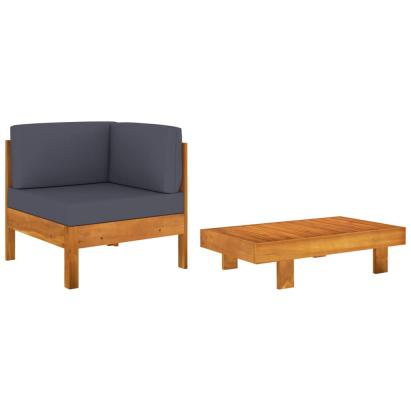 Set mobilier grădină perne gri închis, 2 piese, lemn acacia GartenMobel Dekor