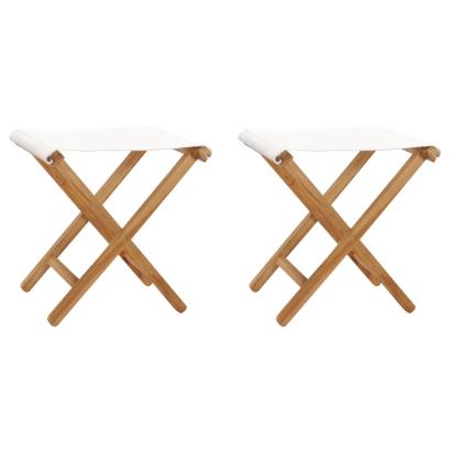 Scaune pliabile, 2 buc., alb crem, lemn masiv de tec & textil GartenMobel Dekor