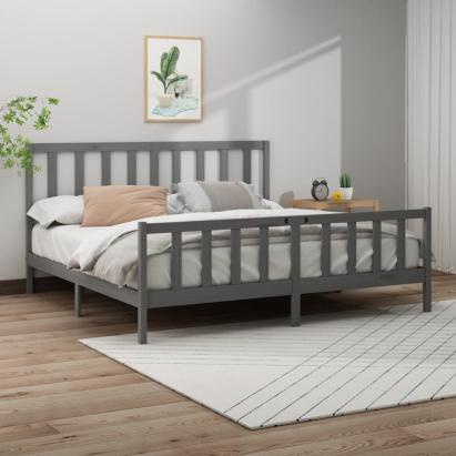 Cadru de pat, gri , 200x200 cm, lemn masiv de pin GartenMobel Dekor