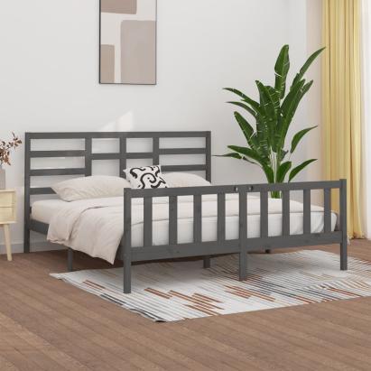 Cadru de pat, gri , 200x200 cm, lemn masiv de pin GartenMobel Dekor